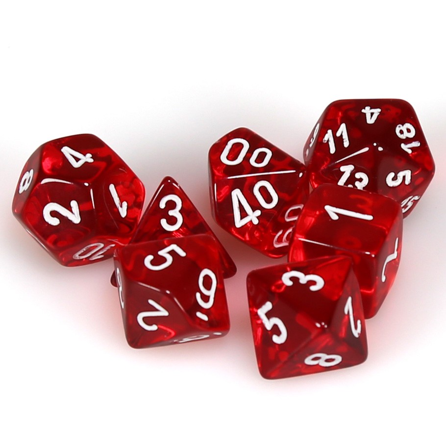 Dice: 7-set Translucent Red/white