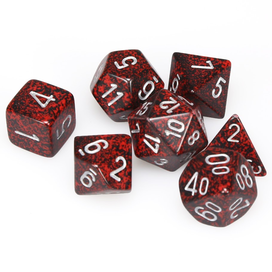 Dice: 7-set Speckled Silver Volcano