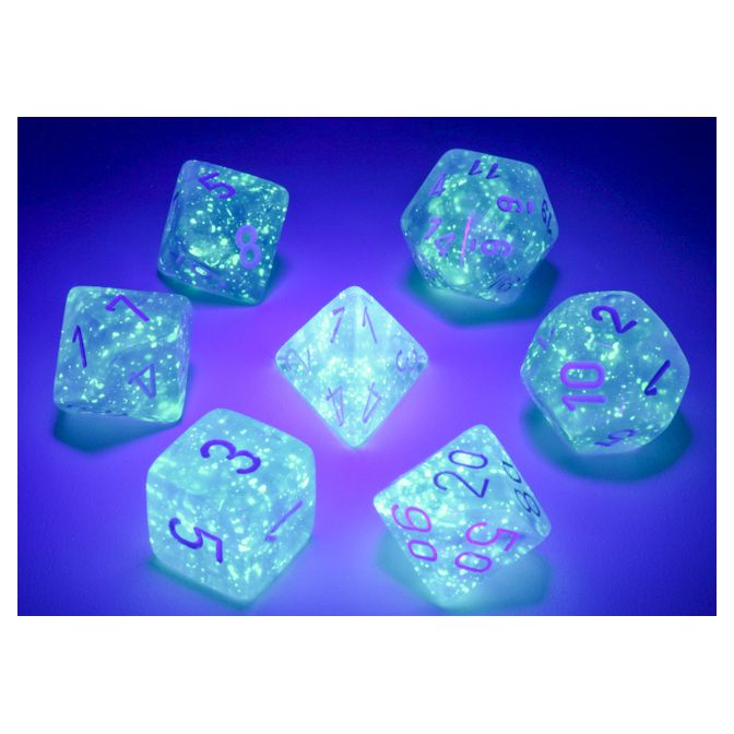 Dice: 7-set Borealis Sky Blue/white Luminary