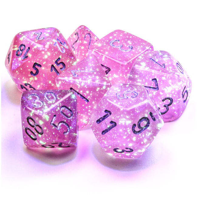 Dice: 7-set Borealis Pink/silver