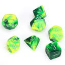 Dice: 7-set Gemini Green-Yellow/silver
