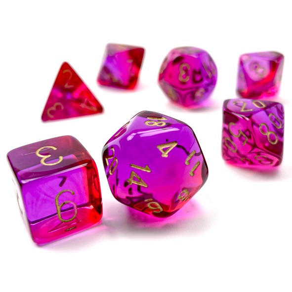 Dice: 7-set Translucent Gemini Red-Violet/gold