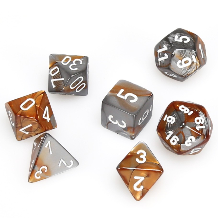 Dice: 7-set Gemini Copper-Steel/white