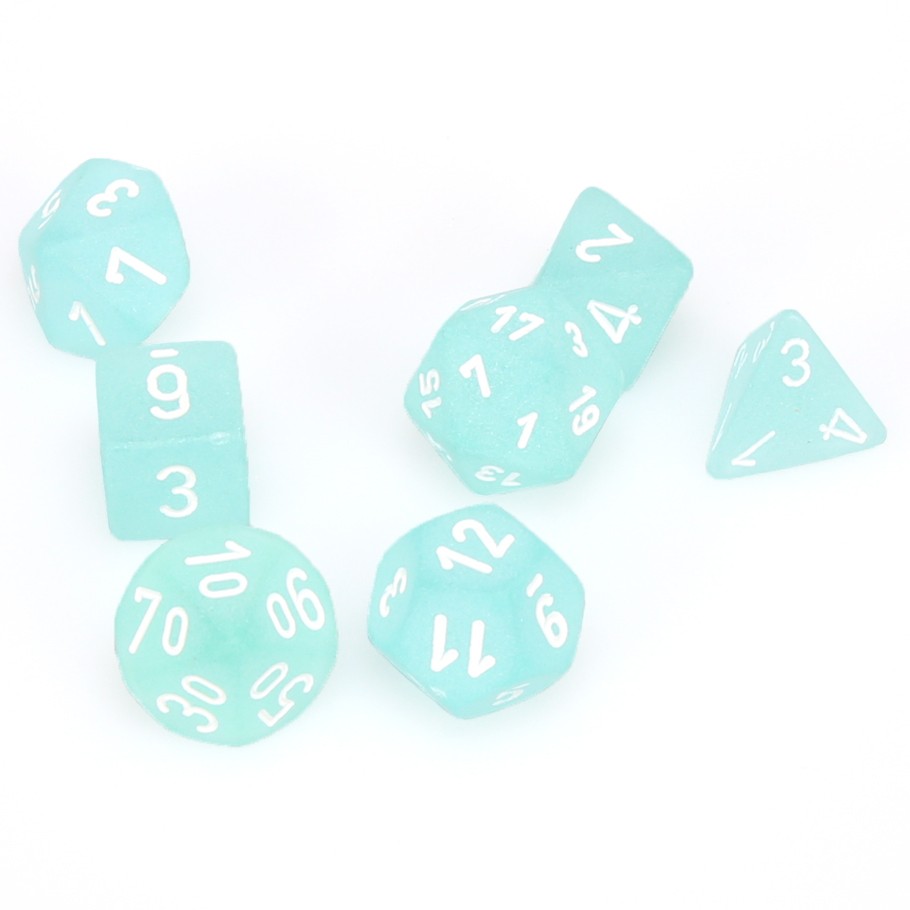 Dice: 7-set Frosted Teal/white