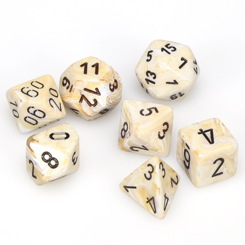 Dice: 7-set Marble Ivory/black