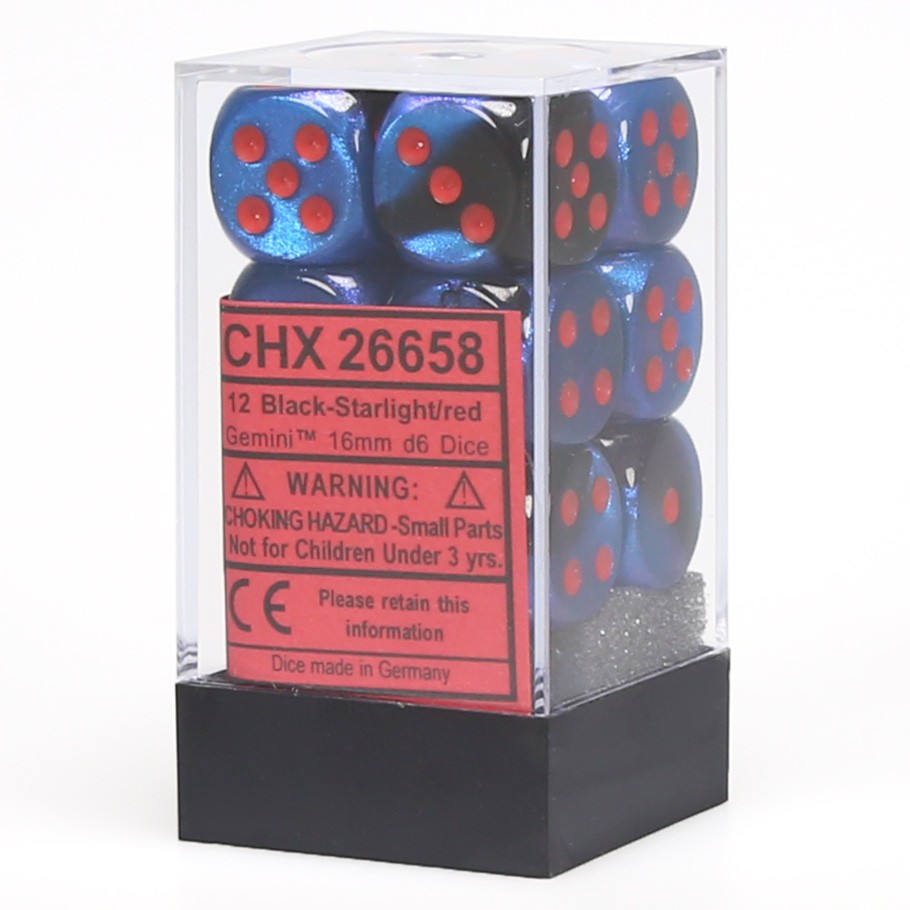 Dice: 12d6 Gemini Black-Starlight/red