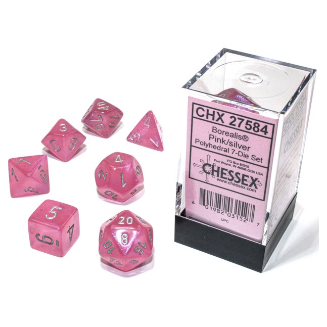 Dice: 7-set Borealis Pink/silver