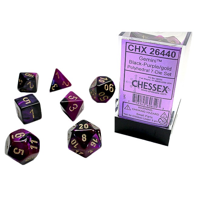 Dice: 7-set Gemini Black-Purple/gold