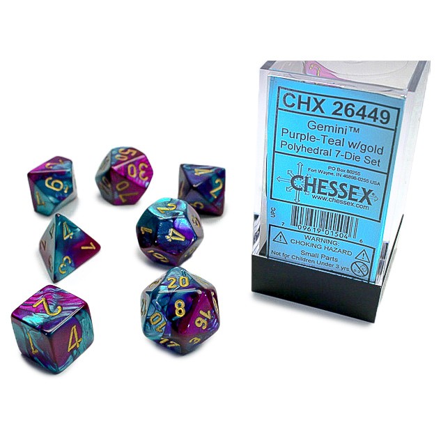 Dice: 7-set Gemini Purple-Teal/gold