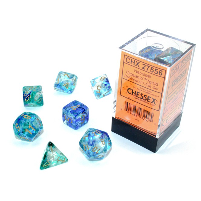 Dice: 7-set Nebula Oceanic/gold