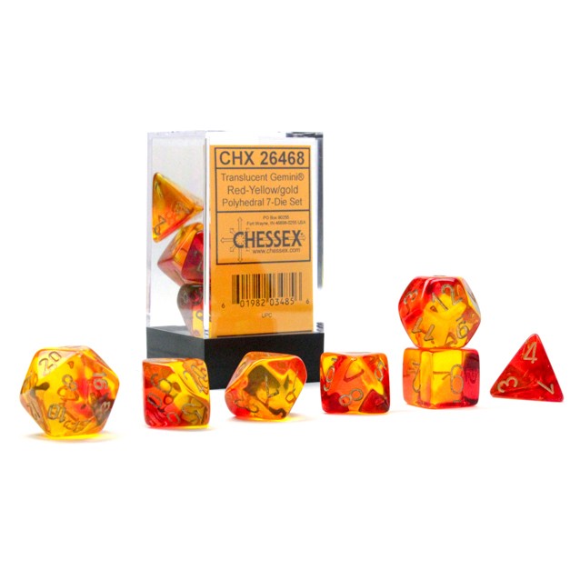 Dice: 7-set Translucent Gemini Red-Yellow/gold