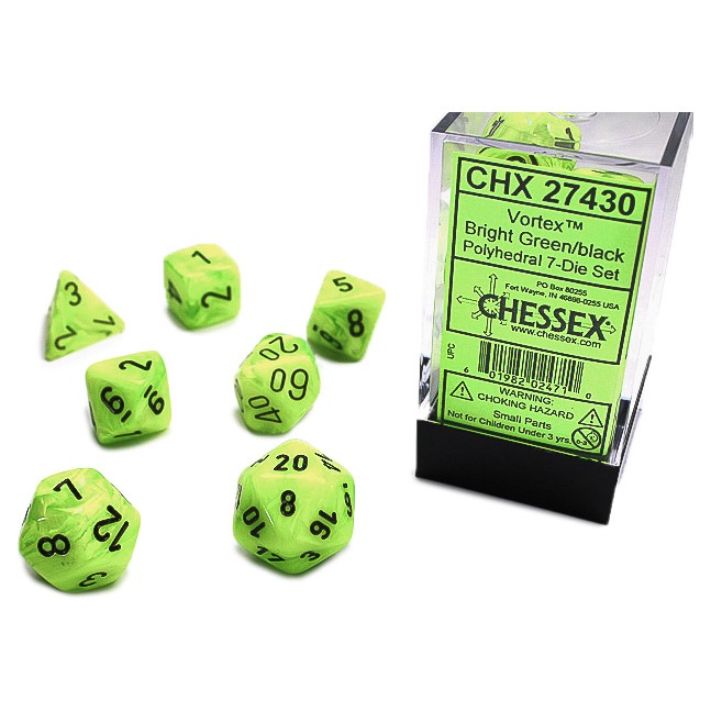 Dice: 7-set Vortex Bright Green/black