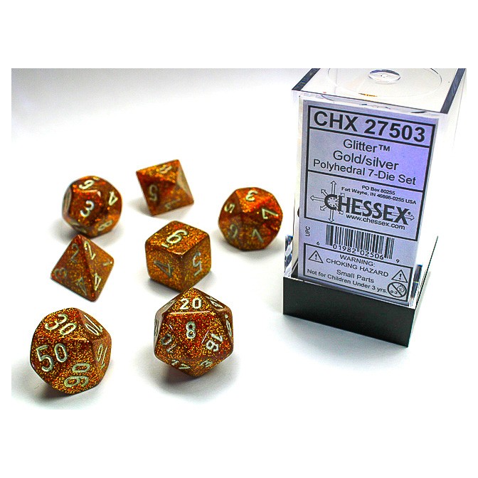 Dice: 7-set Glitter Gold/silver