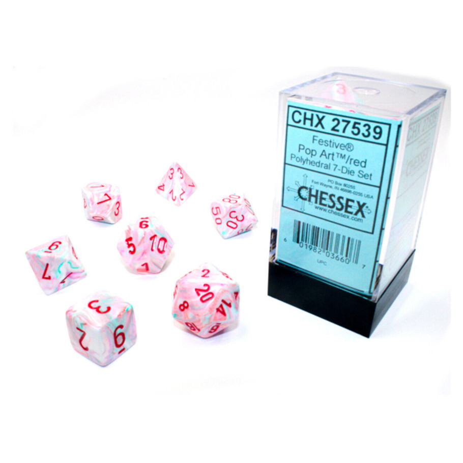 Dice: 7-set Festive Pop Art/red