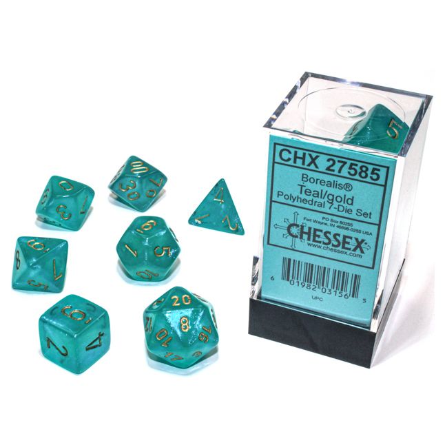 Dice: 7-set Borealis Teal/gold Luminary