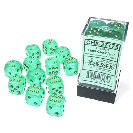 [CHX27775] Dice: 12d6 Borealis Light Green/gold