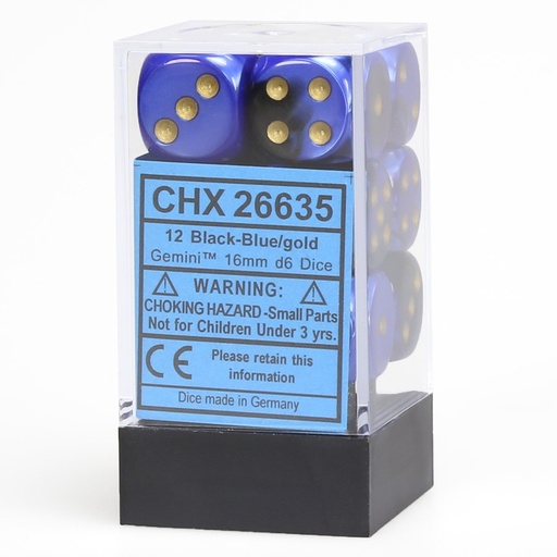 [CHX26635] Dice: 12d6 Gemini Black-Blue/gold