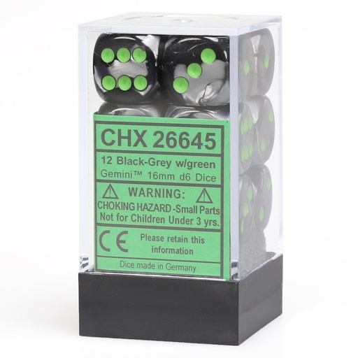 [CHX26645] Dice: 12d6 Gemini Black-Grey/green