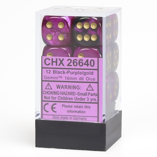 [CHX26640] Dice: 12d6 Gemini Black-Purple/gold