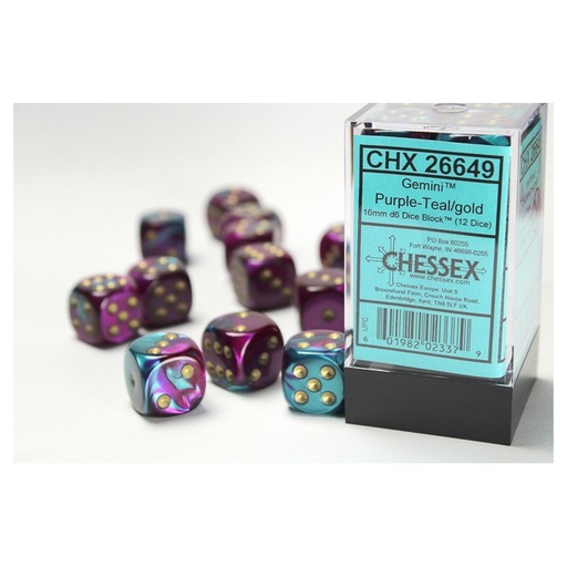 [CHX26649] Dice: 12d6 Gemini Purple-Teal/gold