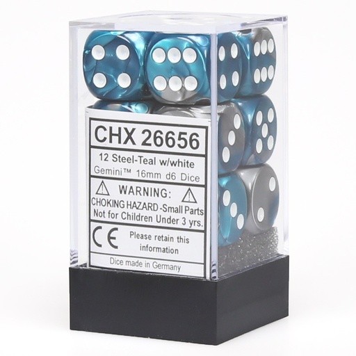 [CHX26656] Dice: 12d6 Gemini Steel-Teal/white