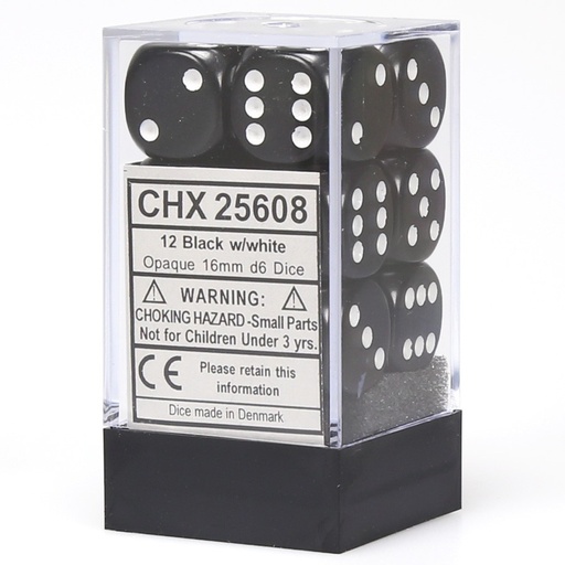 [CHX25608] Dice: 12d6 Opaque Black/white