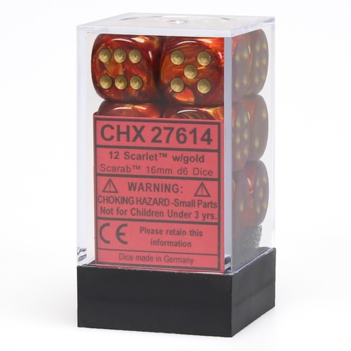 [CHX27614] Dice: 12d6 Scarab Scarlet/gold