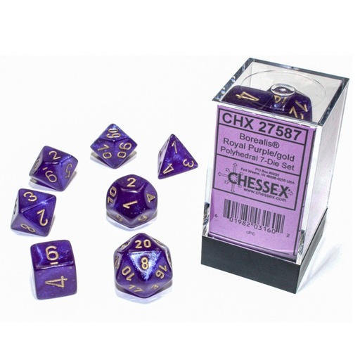 [CHX27587] Dice: 7-set Borealis Royal Purple/gold