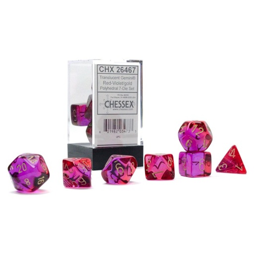 [CHX26467] Dice: 7-set Translucent Gemini Red-Violet/gold