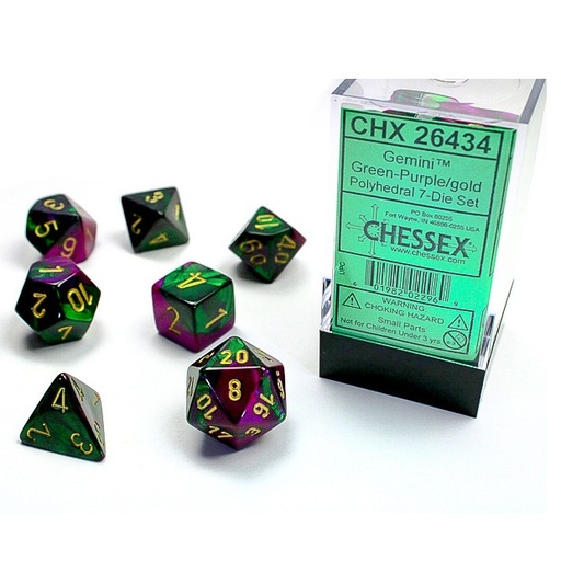 [CHX26434] Dice: 7-set Gemini Green-Purple/gold