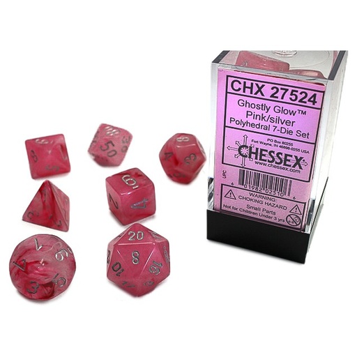 [CHX27524] Dice: 7-set Ghostly Glow Pink/silver